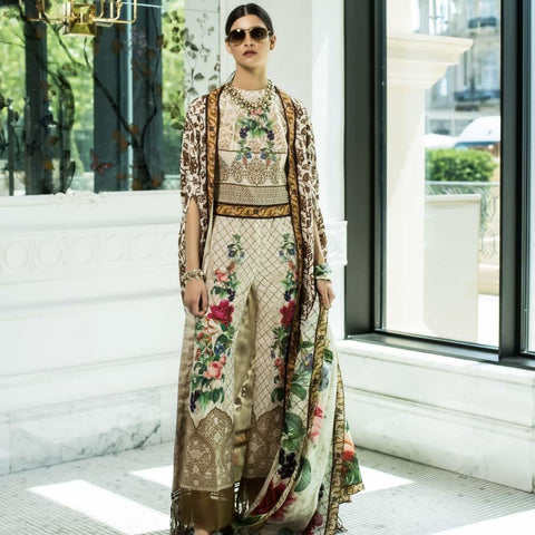 Honey Waqar Luxury Embroidered Lawn Suit - 7A - test-store-for-chase-value