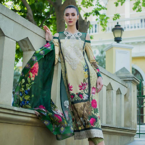 Honey Waqar Luxury Embroidered Lawn Suit -- 8A - test-store-for-chase-value