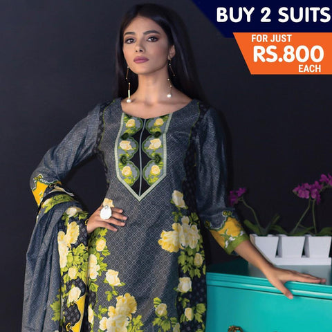 Rangreza Printed Cotton Unstitched 3 Piece Suit Vol-5 - 8B - test-store-for-chase-value