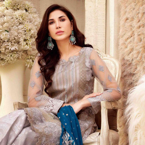 Amna Sohail Upper Crust Premium Chiffon Embroidered 3 Piece Semi-Stitched Suit - 4325 - test-store-for-chase-value