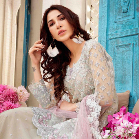 Amna Sohail Upper Crust Premium Chiffon Embroidered 3 Piece Semi-Stitched Suit - 4327 - test-store-for-chase-value