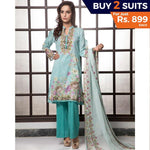 Rangreza Printed Lawn 3 Piece Un-Stitched Suit Vol-1 - 1 A - test-store-for-chase-value