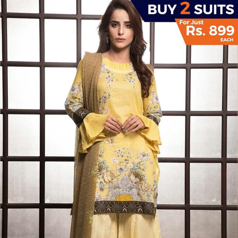 Rangreza Printed Lawn 3 Piece Un-Stitched Suit Vol-1 - 5 A - test-store-for-chase-value