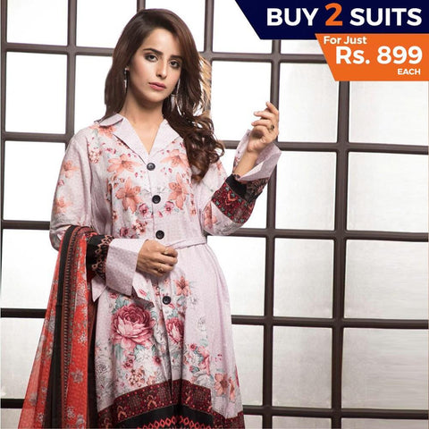 Rangreza Printed Lawn 3 Piece Un-Stitched Suit Vol-1 - 5 B - test-store-for-chase-value