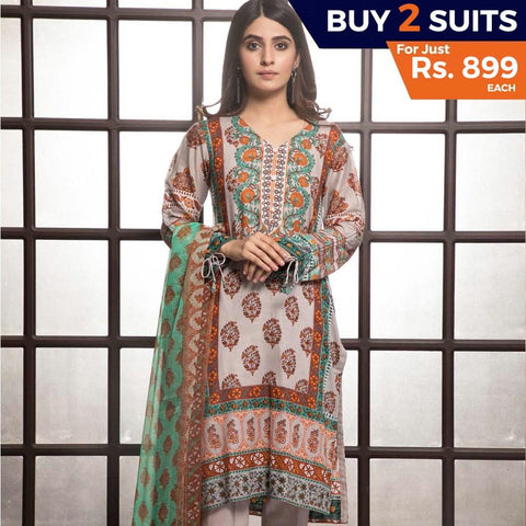 Rangreza Printed Lawn 3 Piece Un-Stitched Suit Vol-1 - 9 A - test-store-for-chase-value
