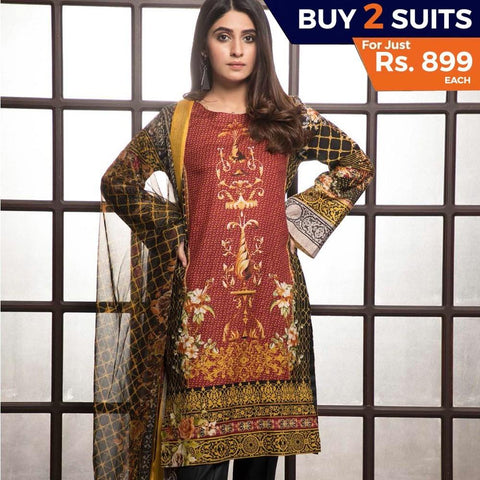 Rangreza Printed Lawn 3 Piece Un-Stitched Suit Vol-1 - 8 A - test-store-for-chase-value