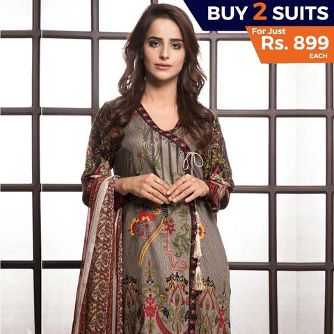 Rangreza Printed Lawn 3 Piece Un-Stitched Suit Vol-1 - 4 A - test-store-for-chase-value