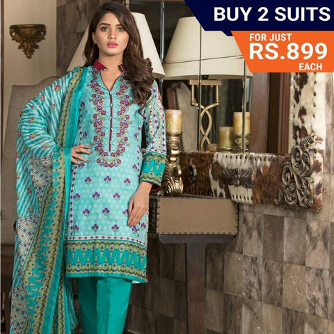 Rangreza Printed Lawn 3 Piece Un-Stitched Suit Vol-1 - 10 B - test-store-for-chase-value