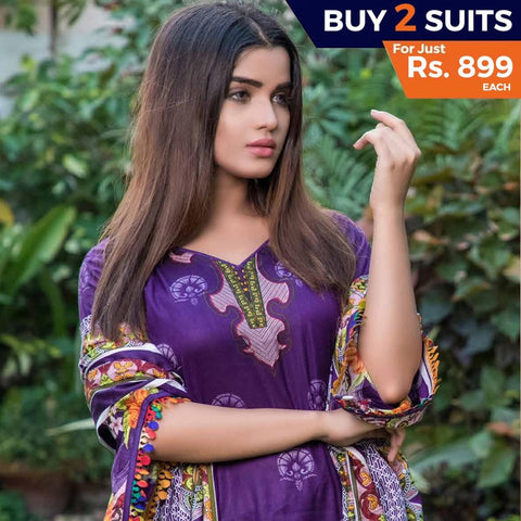 Rangreza Printed Lawn 3 Piece Un-Stitched Suit Vol 8 - 01 - test-store-for-chase-value