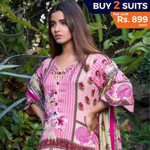 Rangreza Printed Lawn 3 Piece Un-Stitched Suit Vol 8 - 02 - test-store-for-chase-value