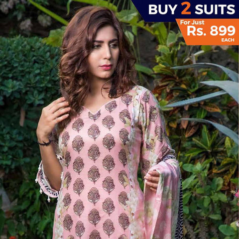 Rangreza Printed Lawn 3 Piece Un-Stitched Suit Vol 8 - 03 - test-store-for-chase-value