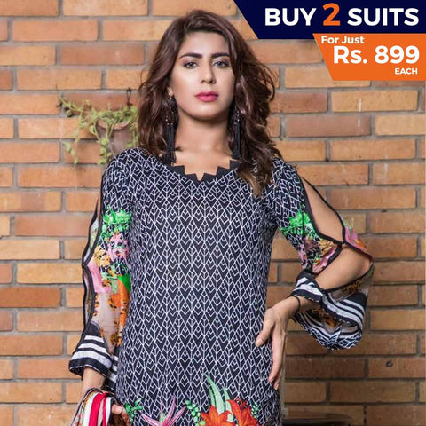 Rangreza Printed Lawn 3 Piece Un-Stitched Suit Vol 8 - 05 - test-store-for-chase-value