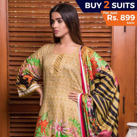 Rangreza Printed Lawn 3 Piece Un-Stitched Suit Vol 8 - 06 - test-store-for-chase-value