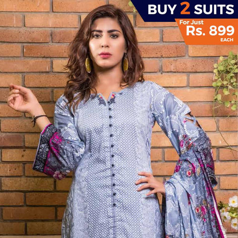 Rangreza Printed Lawn 3 Piece Un-Stitched Suit Vol 8 - 07 - test-store-for-chase-value