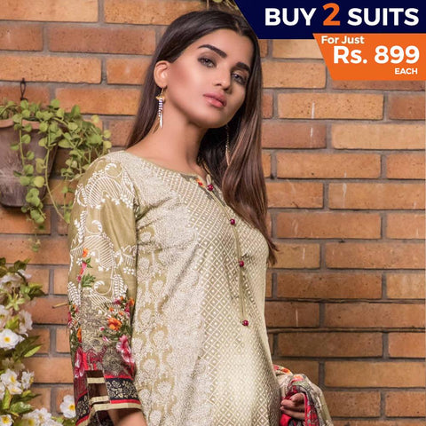 Rangreza Printed Lawn 3 Piece Un-Stitched Suit Vol 8 - 08 - test-store-for-chase-value