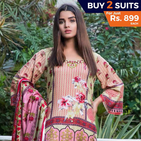 Rangreza Printed Lawn 3 Piece Un-Stitched Suit Vol 8 - 09 - test-store-for-chase-value