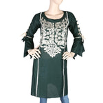Women's Embroidered Short Kurti - Green - test-store-for-chase-value