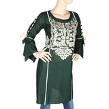 Women's Embroidered Short Kurti - Green - test-store-for-chase-value
