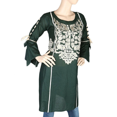 Women's Embroidered Short Kurti - Green - test-store-for-chase-value