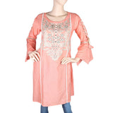 Women's Embroidered Short Kurti - Peach - test-store-for-chase-value