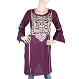 Women's Embroidered Short Kurti - Purple - test-store-for-chase-value