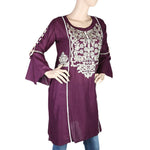 Women's Embroidered Short Kurti - Purple - test-store-for-chase-value