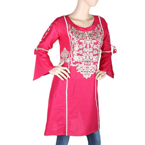 Women's Embroidered Short Kurti - Pink - test-store-for-chase-value
