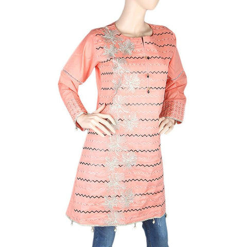 Women's Embroidered Short Kurti - Peach - test-store-for-chase-value