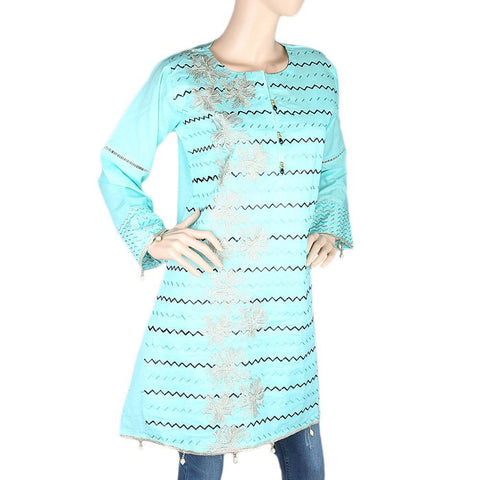 Women's Embroidered Short Kurti - Cyan - test-store-for-chase-value