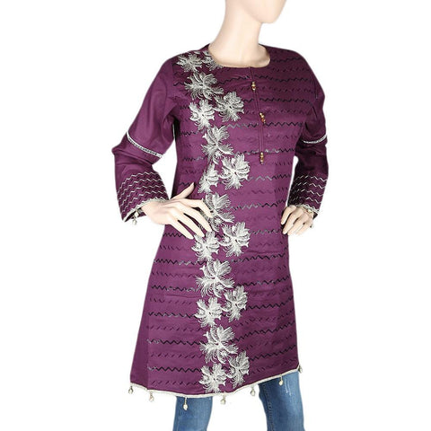 Women's Embroidered Short Kurti - Purple - test-store-for-chase-value