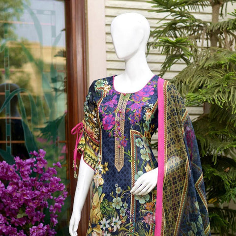 RungReet Embroidered Lawn 3 Piece Un-Stitched Suit Vol - 01 1A - test-store-for-chase-value