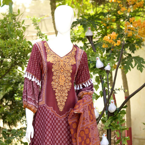 RungReet Embroidered Lawn 3 Piece Un-Stitched Suit Vol - 01 6A - test-store-for-chase-value