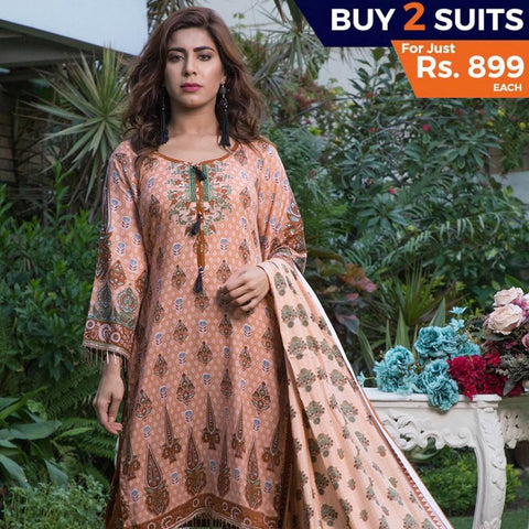 Rangreza Printed Lawn 3 Piece Un-Stitched Suit Vol-09 - ZS 01 - test-store-for-chase-value