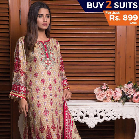 Rangreza Printed Lawn 3 Piece Un-Stitched Suit Vol-09 - ZS 06 - test-store-for-chase-value