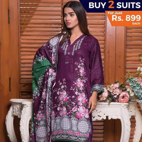 Rangreza Printed Lawn 3 Piece Un-Stitched Suit Vol-09 - ZS 07 - test-store-for-chase-value