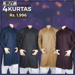 Men's Plain Stitched Kurta Pack Of 4 - Multi - test-store-for-chase-value
