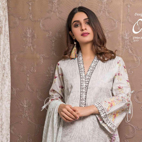 Amani Chikan Kari Embroidered Designer Lawn 3 Piece Un-Stitched Suit - 2 A - test-store-for-chase-value