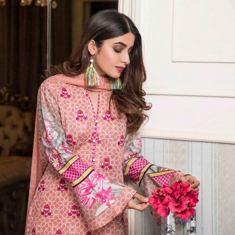 Amani Chikan Kari Embroidered Designer Lawn 3 Piece Un-Stitched Suit - 5 A - test-store-for-chase-value