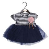 Newborn Girls Fancy Half Sleeves Net Frock - Navy Blue - test-store-for-chase-value