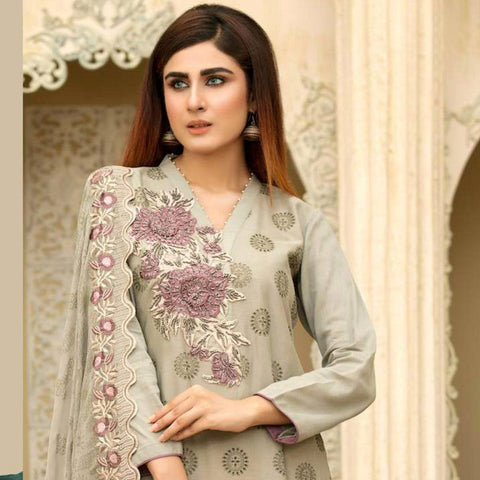 Famininity Schiffli Embroidered Lawn 3 Piece Un-Stitched Suit - 4583 - test-store-for-chase-value