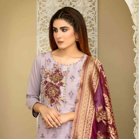 Famininity Schiffli Embroidered Lawn 3 Piece Un-Stitched Suit - 4588 - test-store-for-chase-value