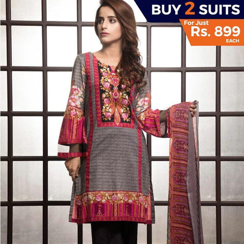 Rangreza Printed Lawn 3 Piece Un-Stitched Suit Vol-1 - 6 B - test-store-for-chase-value