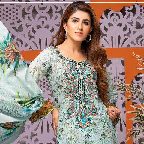 Mughal Bagh Embroidered Lawn 3 Piece Un-Stitched Suit - AY-173 A - test-store-for-chase-value