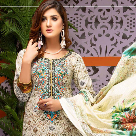 Mughal Bagh Embroidered Lawn 3 Piece Un-Stitched Suit - AY-173 B - test-store-for-chase-value
