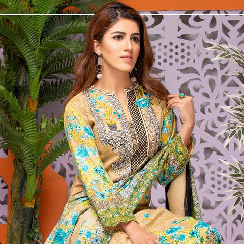 Mughal Bagh Embroidered Lawn 3 Piece Un-Stitched Suit - DA-179 A - test-store-for-chase-value