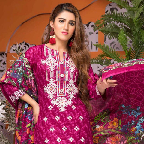 Mughal Bagh Embroidered Lawn 3 Piece Un-Stitched Suit - EKR-177 A - test-store-for-chase-value