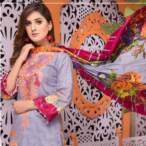 Mughal Bagh Embroidered Lawn 3 Piece Un-Stitched Suit - EKR-171 B - test-store-for-chase-value
