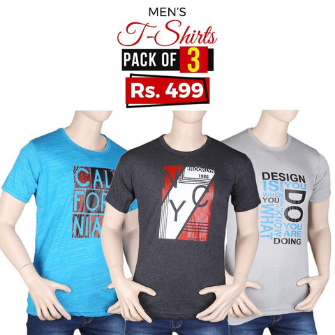 Men's Half Sleeves Printed T-Shirts Pack Of 3 - Multi - test-store-for-chase-value