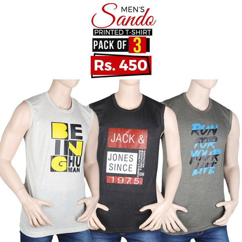 Men's Printed Sando T-Shirts Pack Of 3 - Multi - test-store-for-chase-value