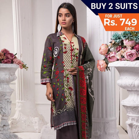 Sahil Printed Lawn 3 Piece Un-Stitched Suit Vol 7 - ZS 01 - test-store-for-chase-value
